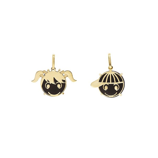 Pingente em Ouro 18k Menina/Menino Polido com Onix - 10mm 