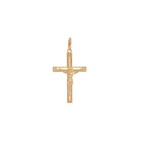 Pingente em Ouro 18k Cruz Fosca Bordas Polida com Cristo