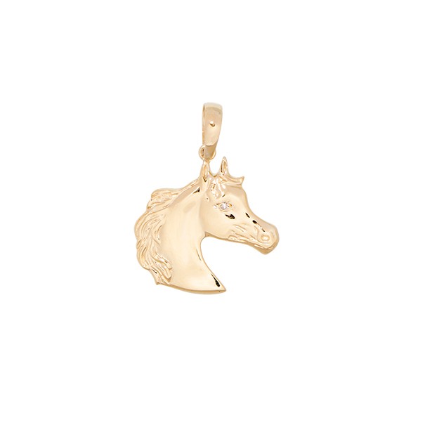 Pingente em Ouro 18k Busto de Cavalo Polido com 1 Diamante