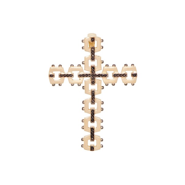 Pingente em Ouro 18k Alpha Cruz Gomos Polidos com Diamantes Black
