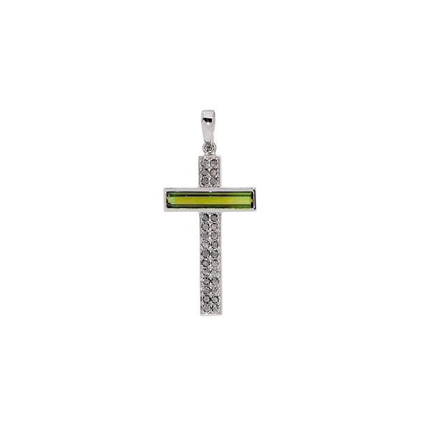 Pingente em Ouro 18k Cruz Alpha Black com 1 Turmalina Verde 0.84cts e 28 Diamantes Black