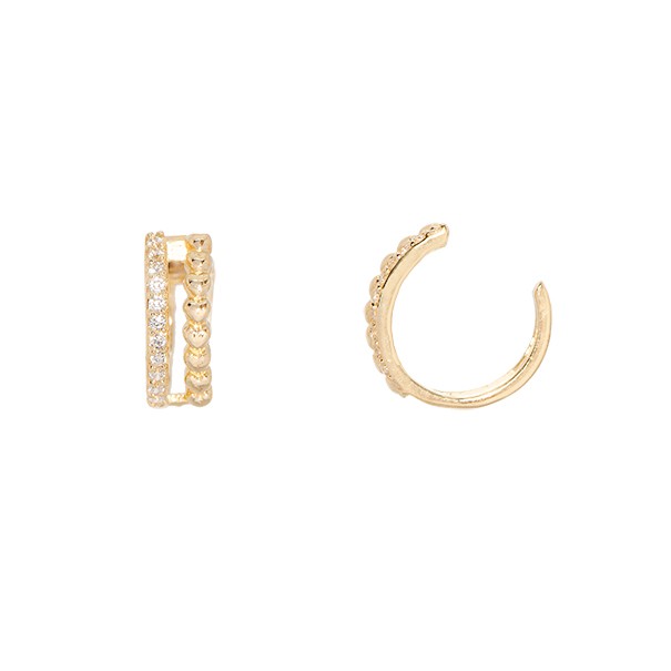 Piercing em Ouro 18k Argola Fio Duplo Bolinhas com Zircônias 