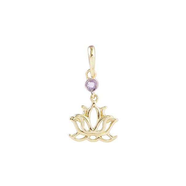 Pingente Talismã Mistico Flor de Lotus Polida com 1 Ametista   