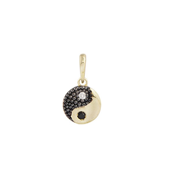 Pingente Talismã Mistico Yin e Yang Bicolor Com 1 Brilhante  e 1 Brilhante Black	