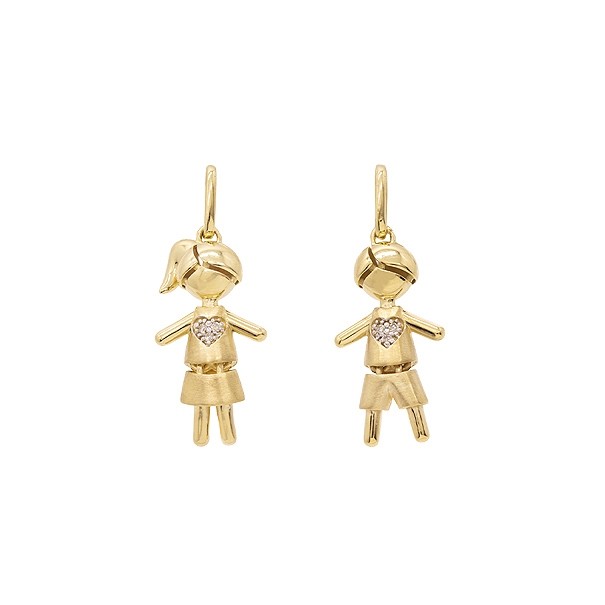 Pingente em Ouro 18k Menino/Menina Fosco/Polido com 3 Brilhantes
