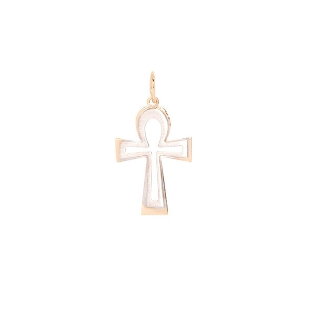 Pingente em Ouro 18k Syn Cruz Ansata Bicolor Fosco/Polido
