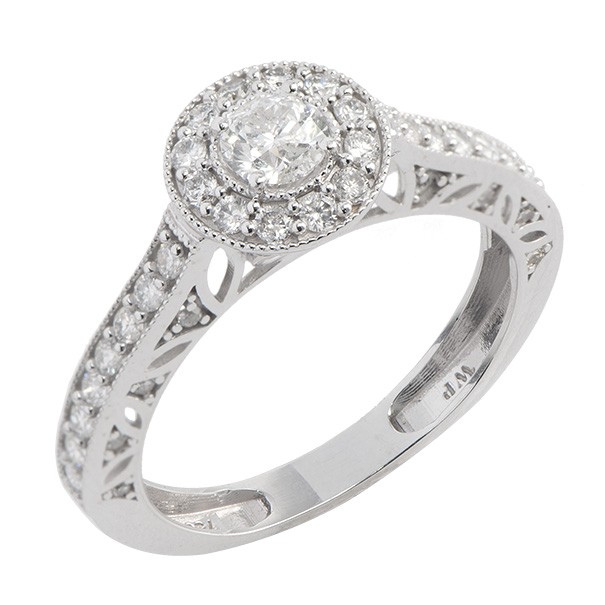 Anel Solitário White Voile Blanc 1 Diamante 30 Pontos Aro com 44 Diamantes