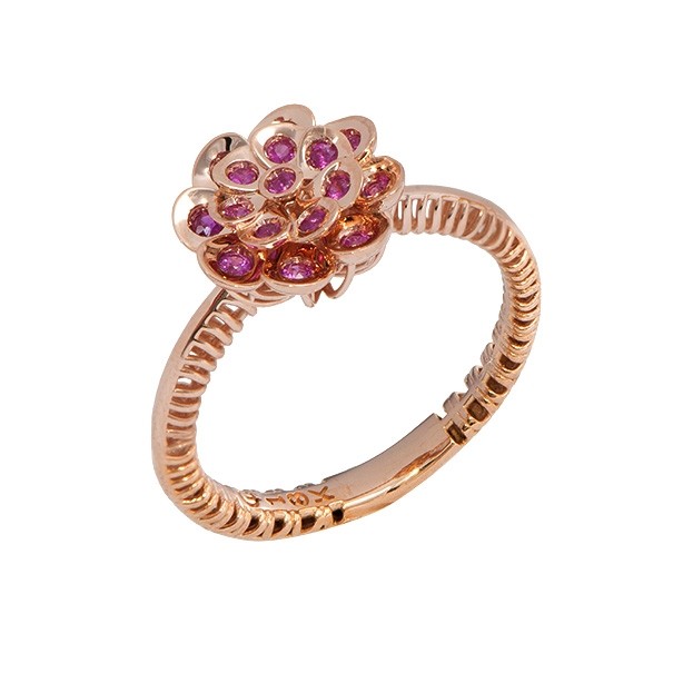 Anel Rose em Ouro 18k Blosssom com 16 Rubis