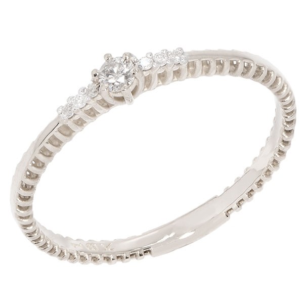Anel em Ouro Branco 18k Solitário Facine com 1 Diamante 5 Pontos 0.05cts e 6 Diamantes 0.03cts         