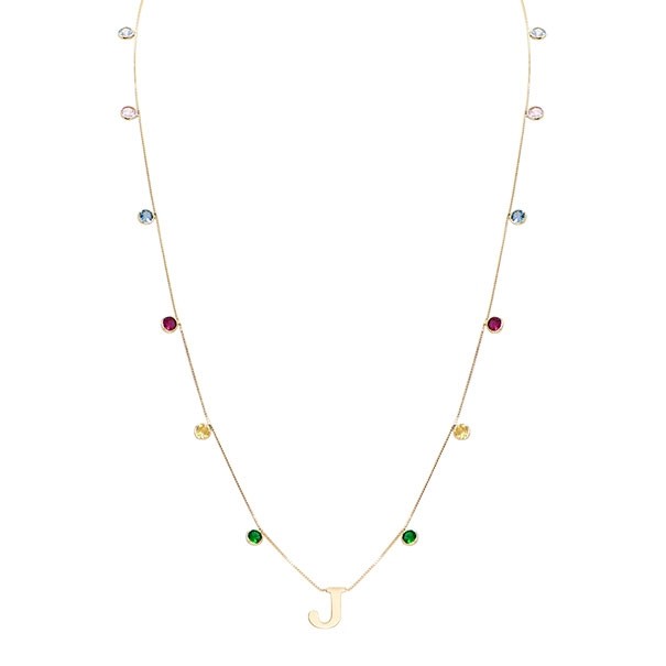 Gargantilha em Ouro 18k Dambete Letra J com Zircônias Coloridas