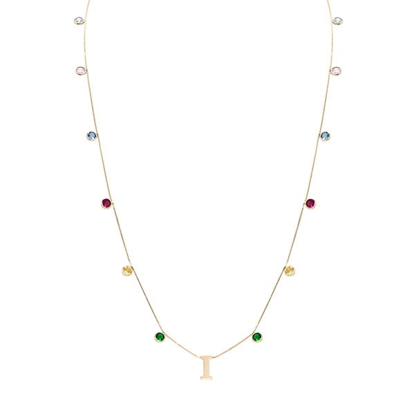 Gargantilha em Ouro 18k Dambete Letra I com Zircônias Coloridas