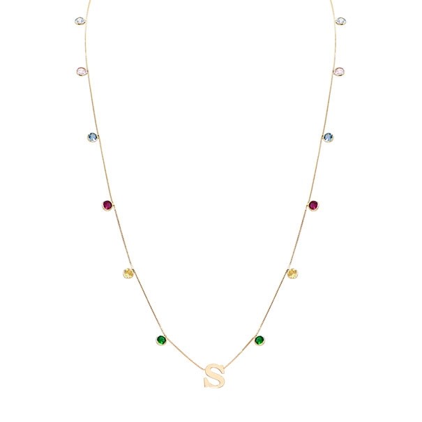 Gargantilha em Ouro 18k Dambete Letra S com Zircônias Coloridas