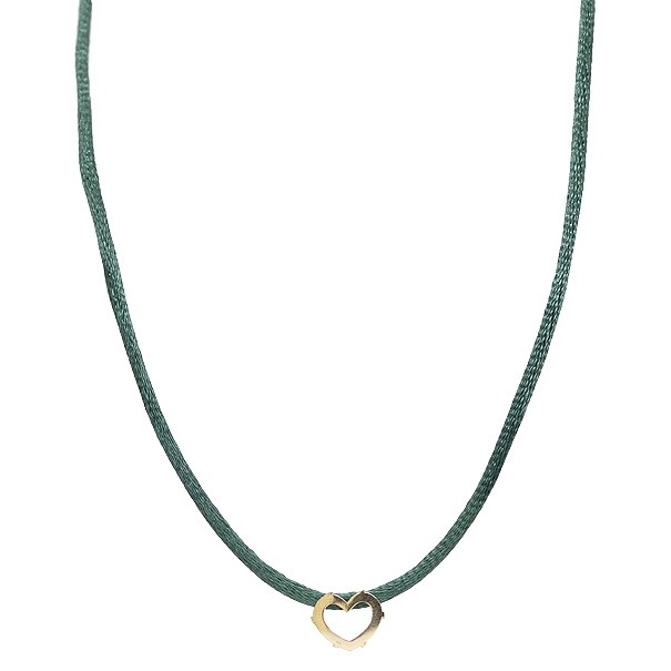 Gargantilha Em Ouro 18k Choker Fio Cetim Com Pingente Coração