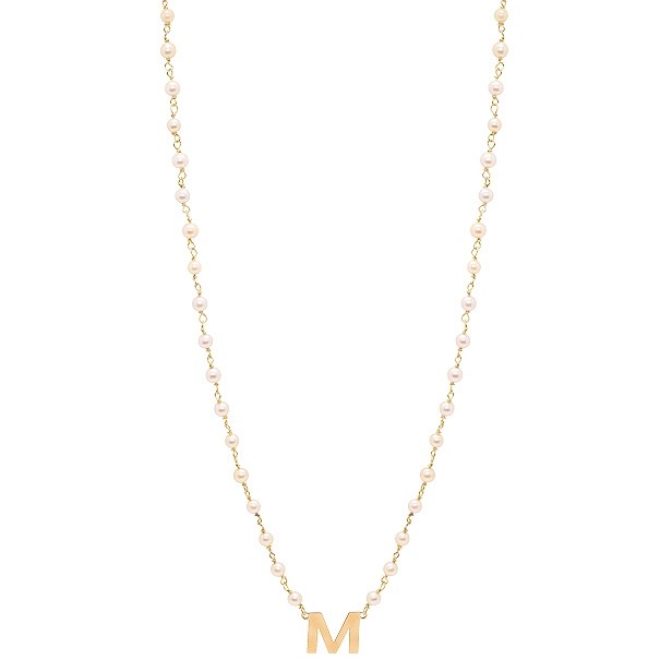 Gargantilha em Ouro 18k Perolas 3.00 a 3.50mm 45cm Letra M 