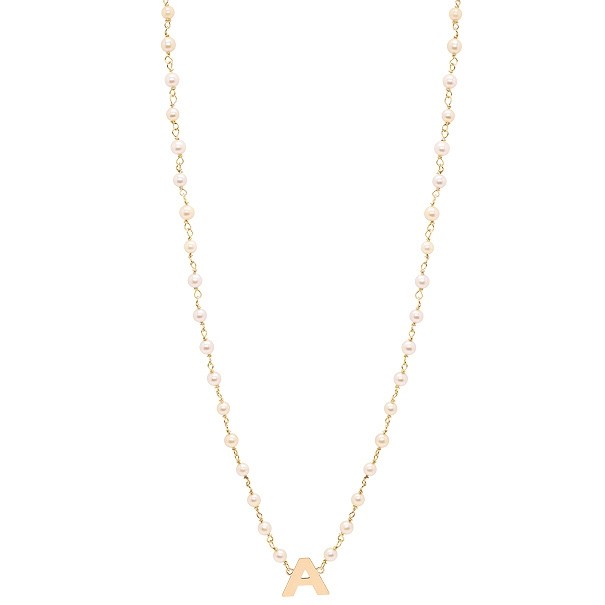Gargantilha em Ouro 18k Perolas 3.00 a 3.50mm 45cm Letra A