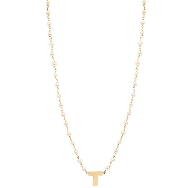 Gargantilha em Ouro 18k Perolas 3.00 a 3.50mm 45cm Letra T