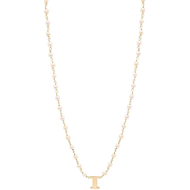 Gargantilha em Ouro 18k Perolas 3.00 a 3.50mm 45cm Letra I