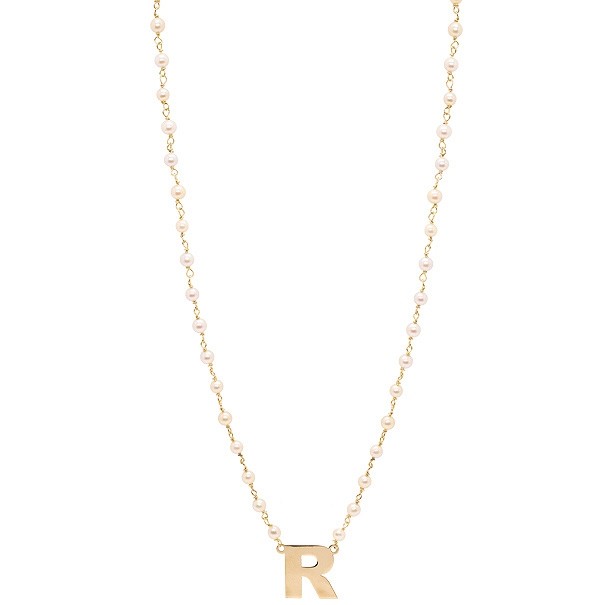Gargantilha em Ouro 18k Perolas 3.00 a 3.50mm 45cm Letra R