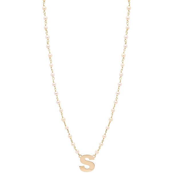 Gargantilha em Ouro 18k Perolas 3.00 a 3.50mm 45cm Letra S