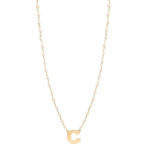 Gargantilha em Ouro 18k Perolas 3.00 a 3.50mm 45cm Letra C