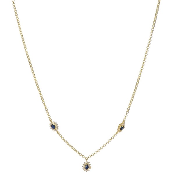 Gargantilha em Ouro Choker com Safira Gota 2x3 36 Brilhantes 