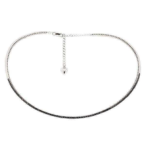 Gargantilha em Ouro Branco 18k Choker Riviera com 80 Diamantes Black de 0.80Cts  