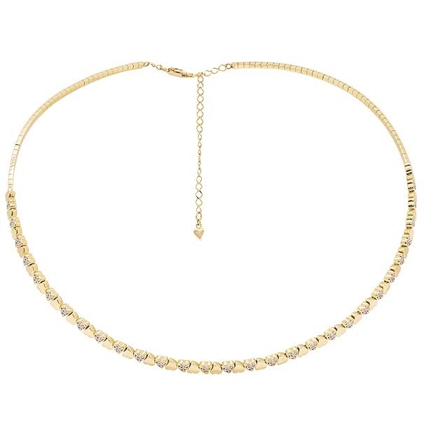 Gargantilha em Ouro 18k Choker Corações Polidos com 90 Diamantes de 0.45Cts  