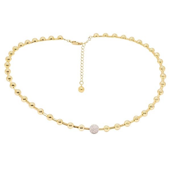 Gargantilha em Ouro 18k Choker Bolinhas Polidas com 55 Diamantes de 0.28Cts