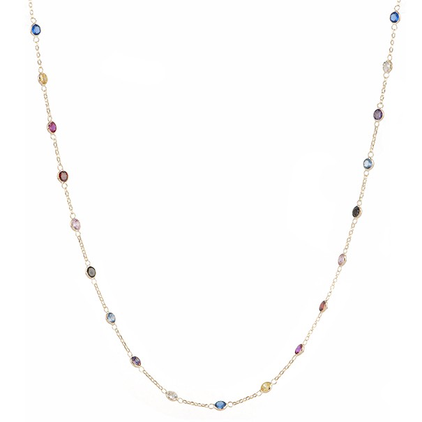 Gargantilha Elo Português com Zircônias Coloridas 3mm - 45cm    