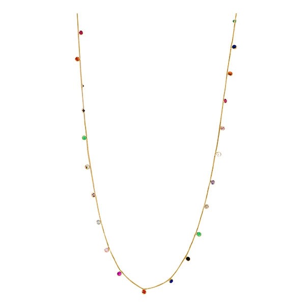 Gargantilha em Ouro 18k  Dambete 40cm Com Zircônias Coloridas
