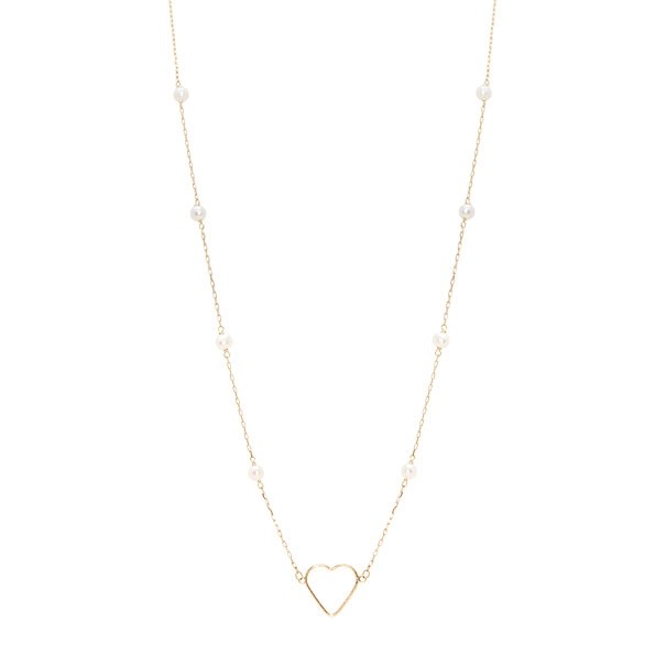 Gargantilha em Ouro 18k  Cartie 45cm Coração Vazado com Pérolas 3.5mm