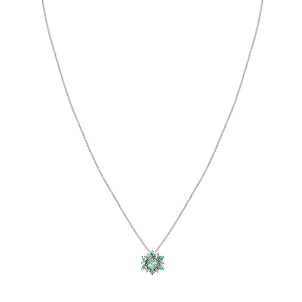 Gargantilha em Ouro Branco 18k Unik Flor com Turmalina Paraiba e 6 Diamantes 