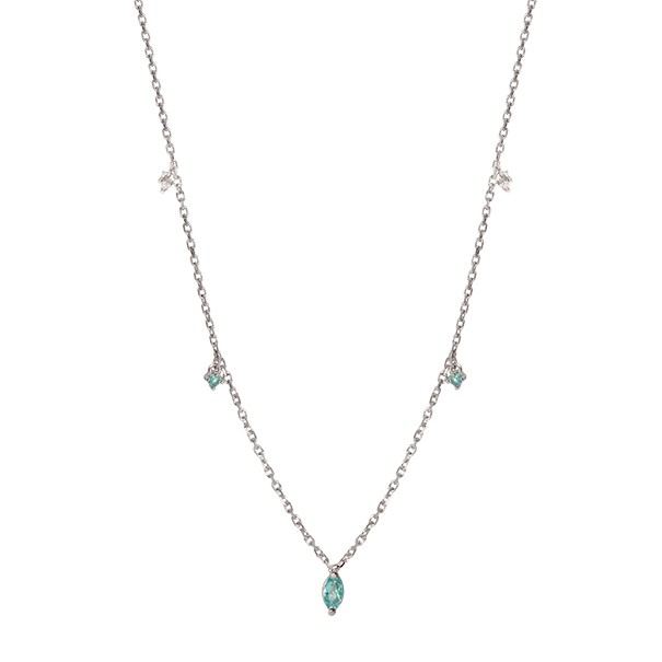 Gargantilha em Ouro Branco 18k Unik Turmalinas Paraiba e 2 Diamantes 