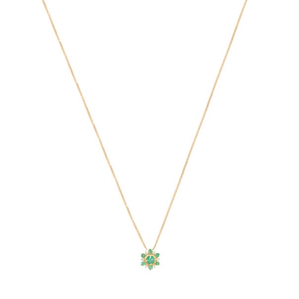 Gargantilha em Ouro 18k Unik Flor com 7 Esmeraldas e 6 Diamantes 