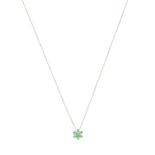 Gargantilha em Ouro Branco 18k Unik Flor com 7 Esmeraldas e 6 Diamantes 