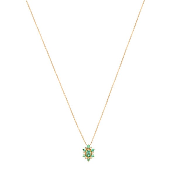 Gargantilha em Ouro 18k Unik Navete com 7 Esmeraldas e 6 Diamantes 