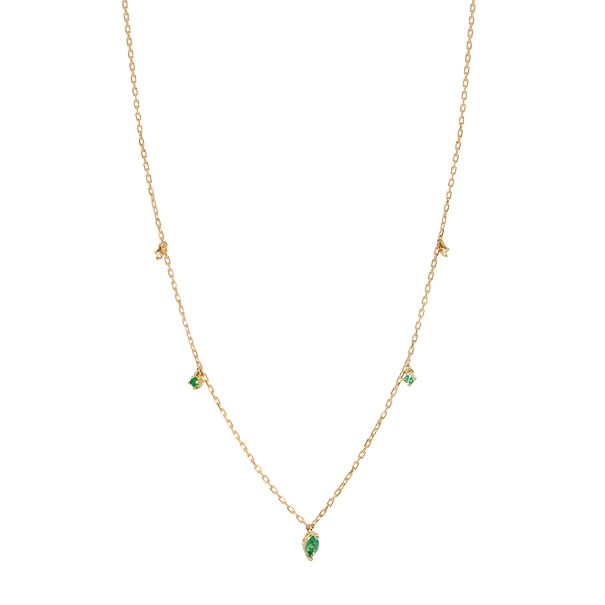 Gargantilha em Ouro 18k Unik 3 Esmeraldas Navete e 2 Diamantes 