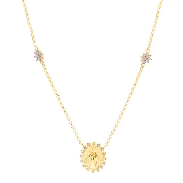 Gargantilha em Ouro 18k Nossa Sra. das Graças com 25 Brilhantes