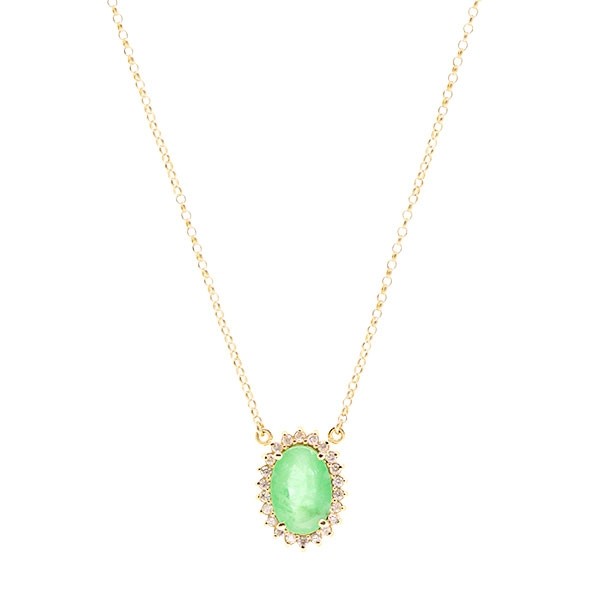 Gargantilha em Ouro 18k Duchess com 1 Esmeralda Oval 12x8mm e 22 Diamantes