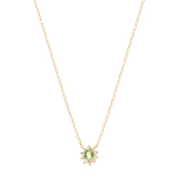 Gargantilha em Ouro 18k Chuveiro com 1 Alexandrita Oval 4x3mm e 10 Diamantes 