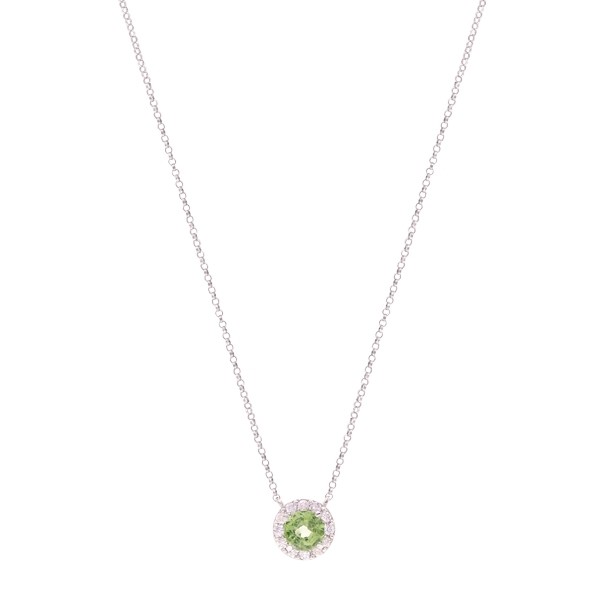 Gargantilha em Ouro Branco 18k Chuveiro com 1 Safira Verde 5mm e 12 Diamantes 