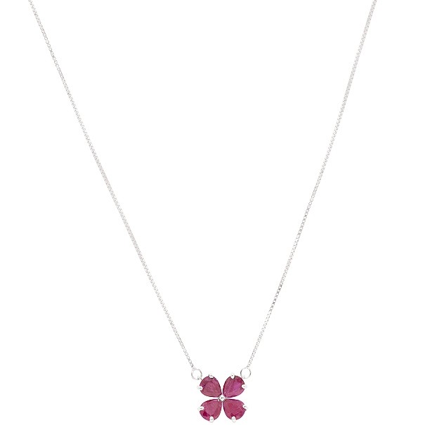 Gargantilha em Ouro Branco 18k Flor com 4 Rubis Gotas 5x4mm 1.40cts