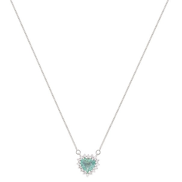 Gargantilha em Ouro 18k Branco Coração com 1 Esmeralda 5.50mm 0.53cts com 16 Diamantes 0.23cts