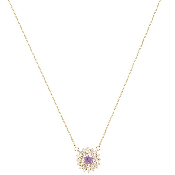 Gargantilha em Ouro 18k Chuveiro Redonda com 1 Safira Roxa 4mm 0.33cts com 28 Diamantes 0.41cts