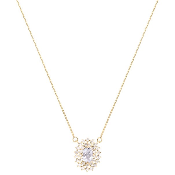Gargantilha em Ouro 18k Chuveiro Oval com 1 Água Marinha 6x4mm 0.62cts com 28 Diamantes 0.41cts