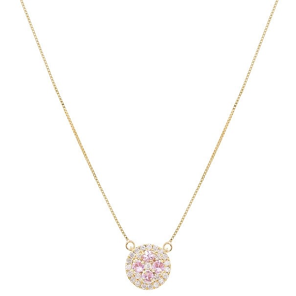 Gargantilha Chuveiro com 4 Safiras Rosas 3mm 0.52cts com 24 Diamantes 0.36cts