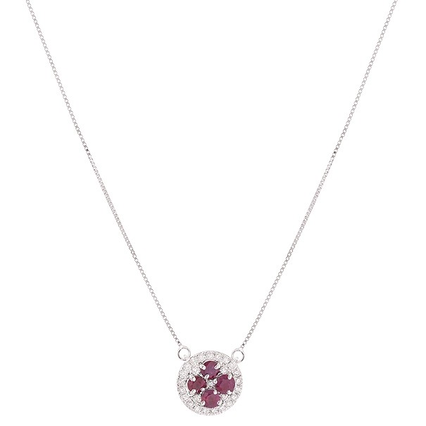 Gargantilha em Ouro Branco 18k Chuveiro com 4 Rubis 3.50mm 0.92Cts com 26 Diamantes 0.40Cts