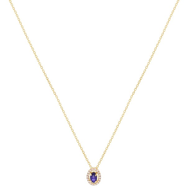 Gargantilha em Ouro 18k Chuveiro Oval com 1 Safira 0.33Cts com 18 Diamantes 0.09Cts 