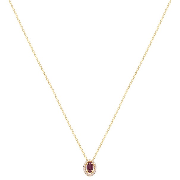 Gargantilha em Ouro 18k Chuveiro Oval com 1 Rubi 0.31Cts com 18 Diamantes 0.09Cts