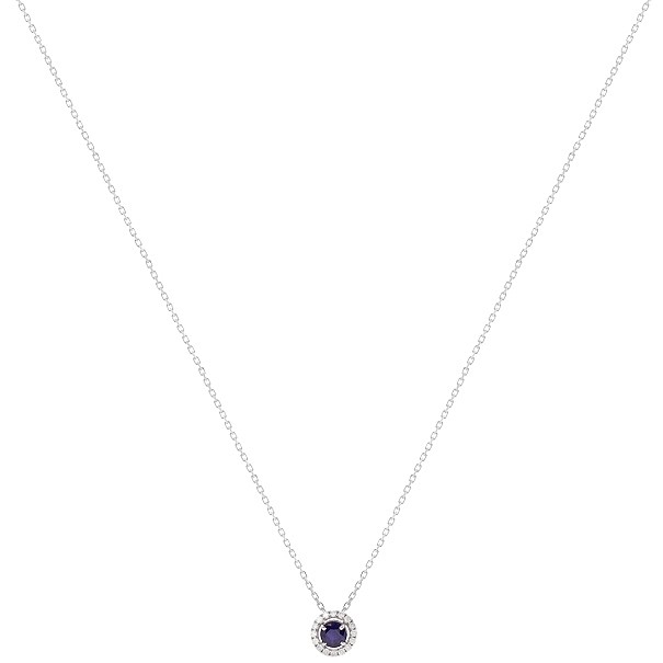 Gargantilha em Ouro Branco 18k Chuveiro Redondo com 1 Safira 4mm 0.36Cts com 16 Diamantes 0.08Cts